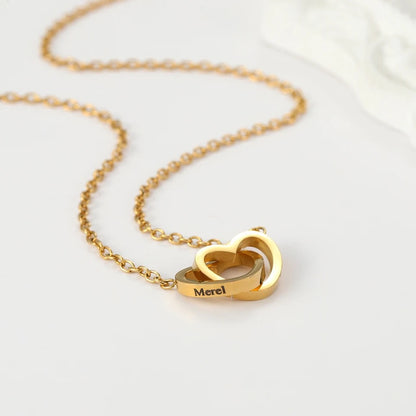 Engraved Connected Hearts Necklace In A Rose Gift Box