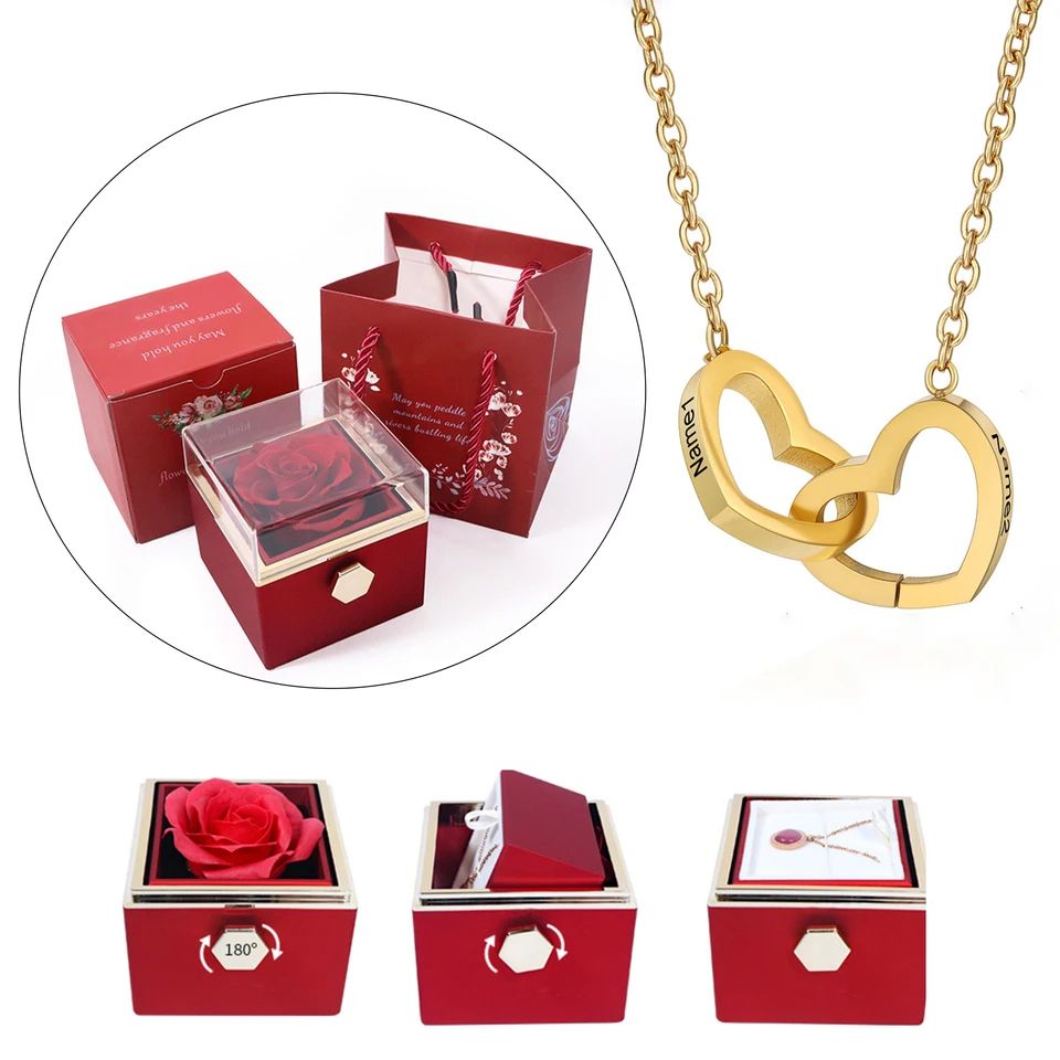 Engraved Connected Hearts Necklace In A Rose Gift Box