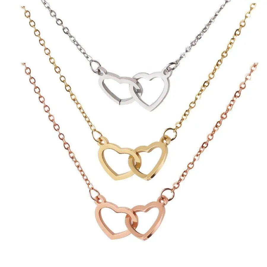Engraved Connected Hearts Necklace In A Rose Gift Box