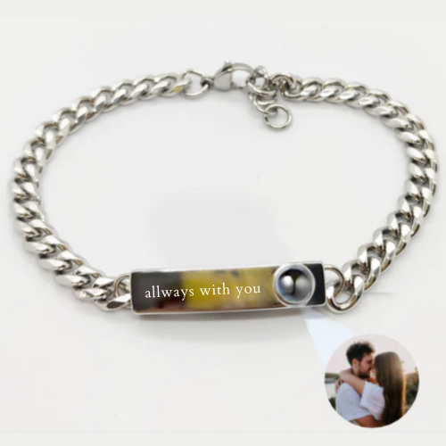 Thick Chain Hidden Photo Bracelet With Personal Engraving