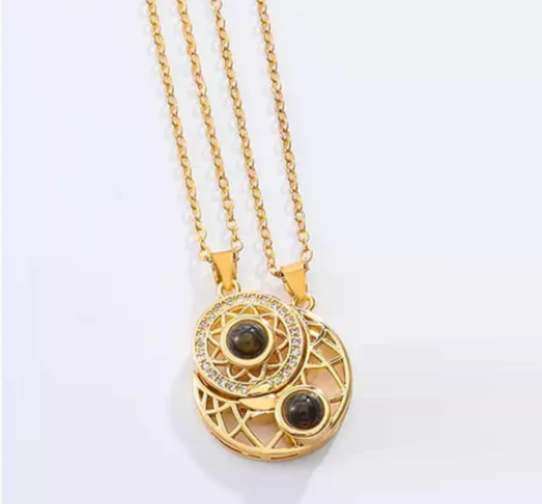 Sun And Moon Hidden Photo Couples Necklaces